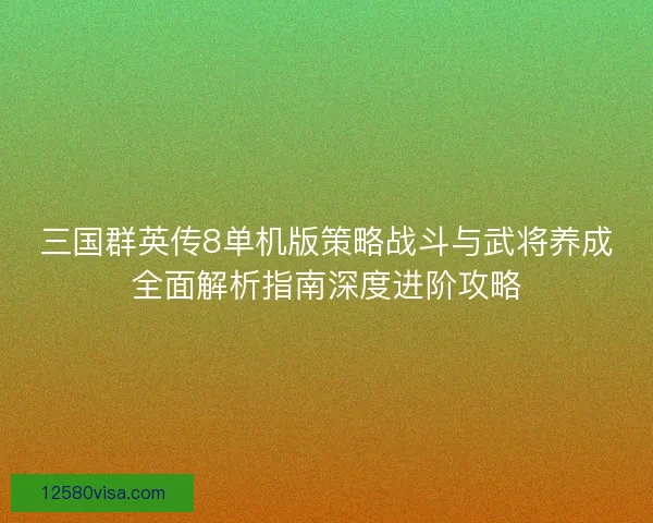 三国群英传8单机版策略战斗与武将养成全面解析指南深度进阶攻略