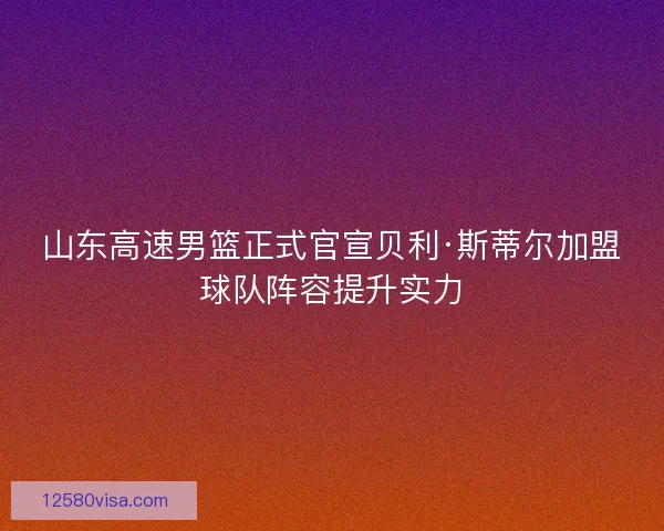 山东高速男篮正式官宣贝利·斯蒂尔加盟球队阵容提升实力
